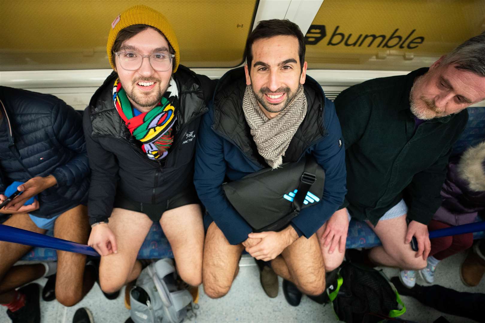 People riding a Northern line Tube as they take part in the annual No Trousers Tube Ride (James Manning/PA)