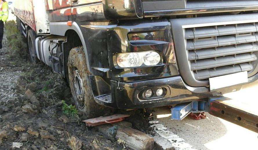 The lorry's wheels are stuck. Picture: Highways England