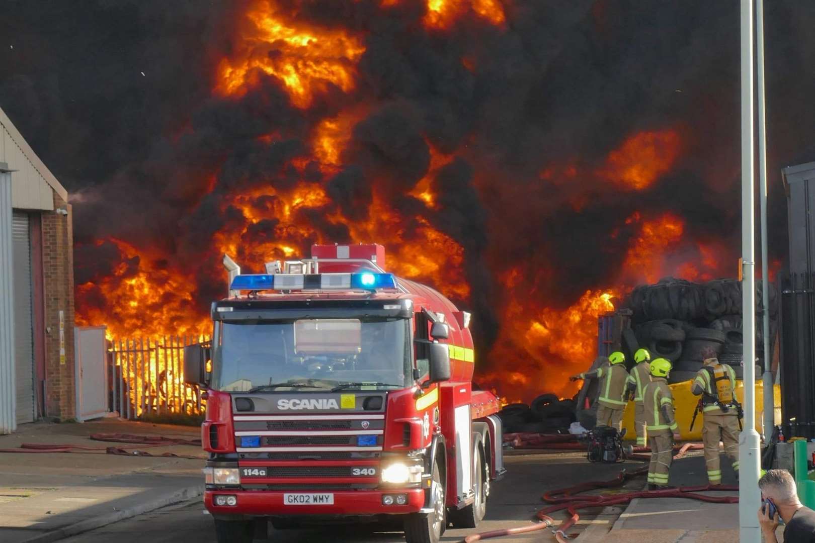 The wall of fire that faced firefighters as the blaze rapidly spread. Photo: Andy Clark