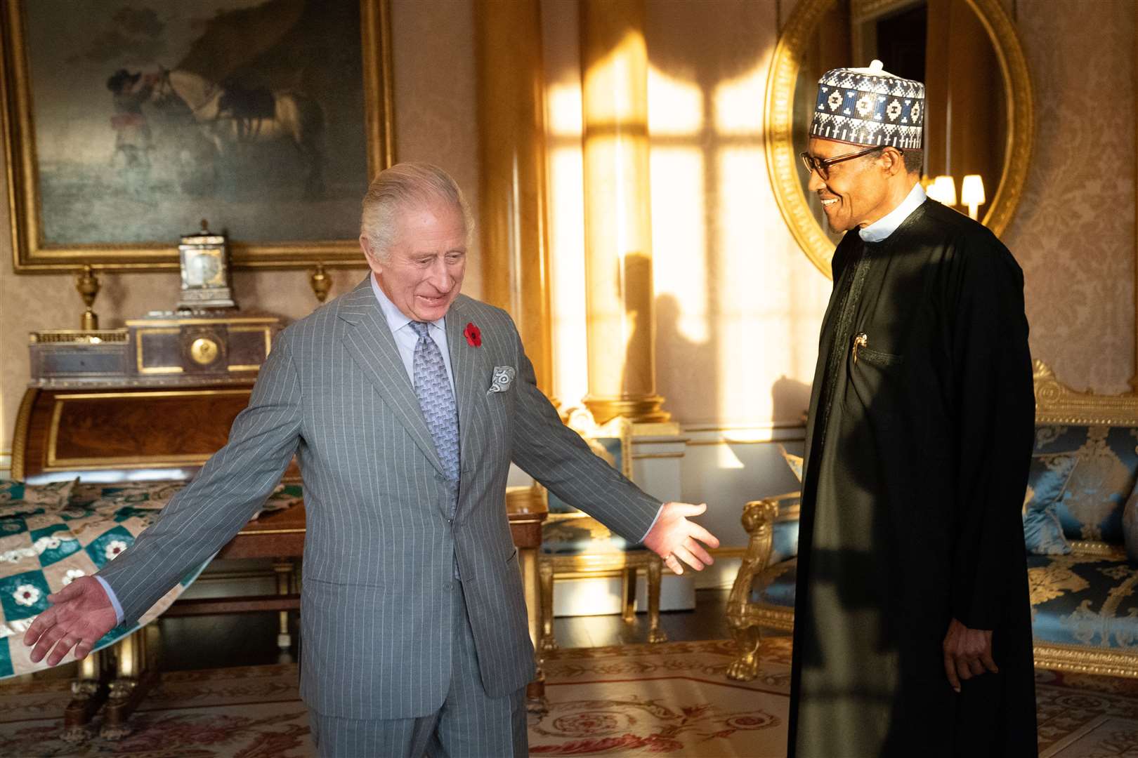 The King holds an audience with the President of Nigeria (Stefan Rousseau/PA)