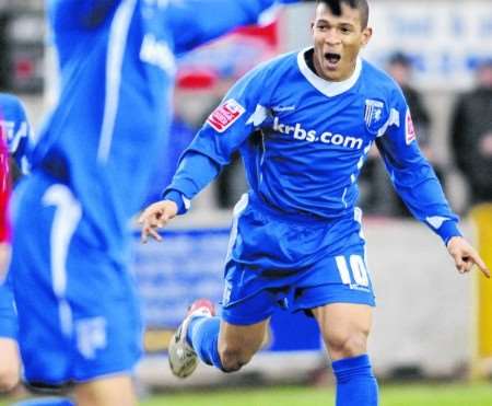 Simeon Jackson celebrates after Curtis Weston scores the only goal of the game. Picture: Matthew Reading