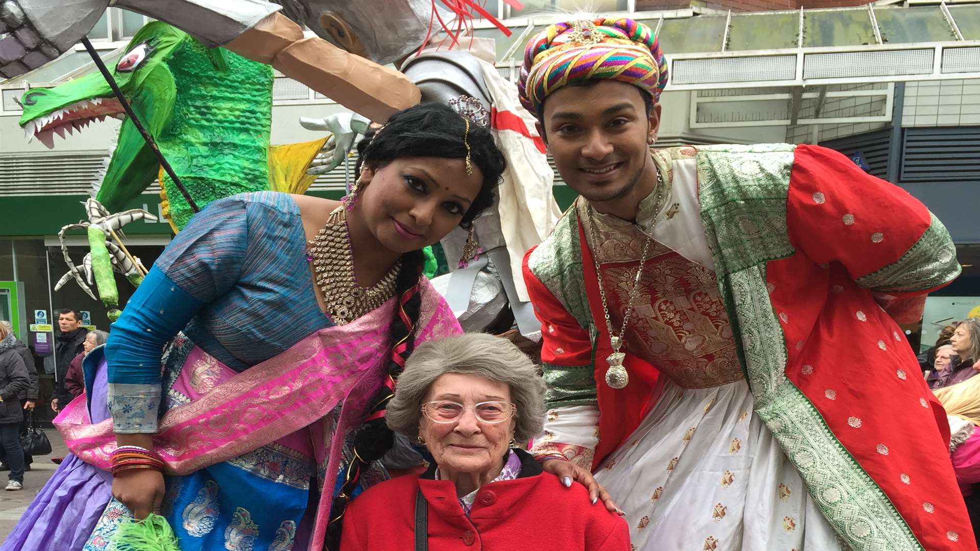 Popping into Gravesend to do some banking, 95-year-old Csybil Studden got a shock when she was confronted with the huge parade.