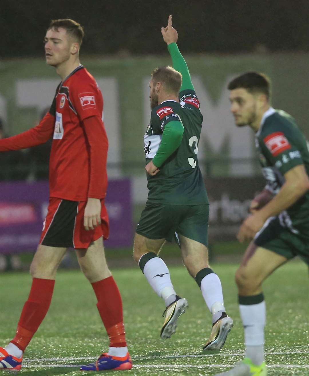 Matt Bodkin celebrates after pulling a goal back for Ashford in their 3-1 defeat by Phoenix. Picture: Ian Scammell