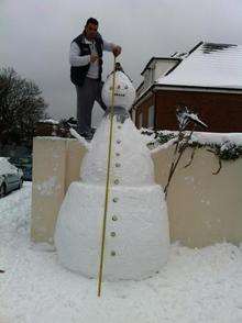 Dad Sedi Muca built for his son Mersim Muca this 10 ft 3 snowman