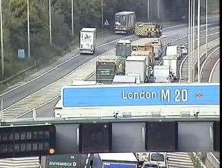The M20 has been closed between Junction 5 and 6 westbound after a lorry spilled diesel on the road near Maidstone. Picture: National Highways