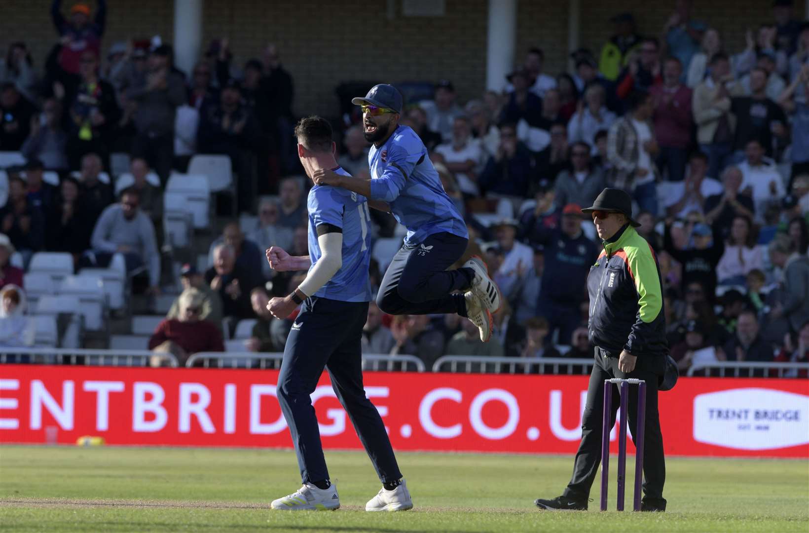 Nathan Gilchrist and Hamid Qadri celebrate the wicket of Steven Croft. Picture: Barry Goodwin