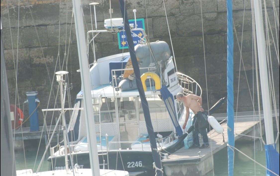 Paul Giglia boarding the Sorel Light in Dover Marina. Picture: NCA