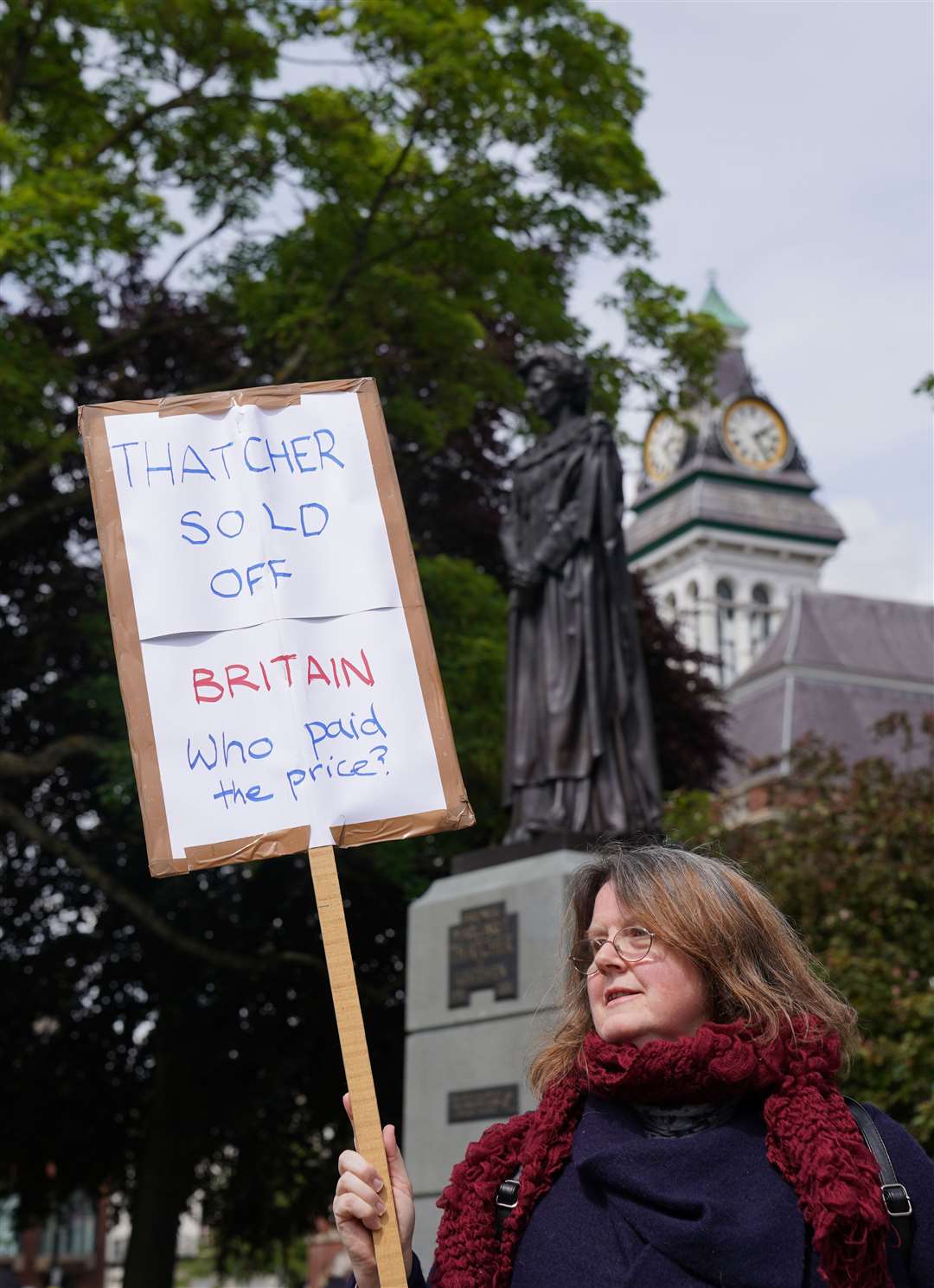 A protester at the official unveiling (Joe Giddens/PA)