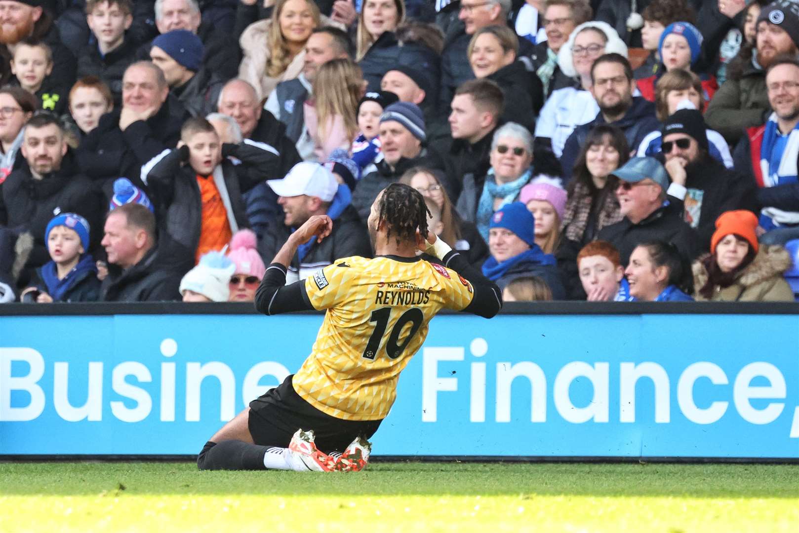 Lamar Reynolds celebrates Maidstone's opener. Picture: Helen Cooper