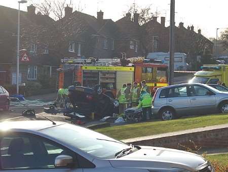 Scene of accident in Lonsdale Road, Rainham