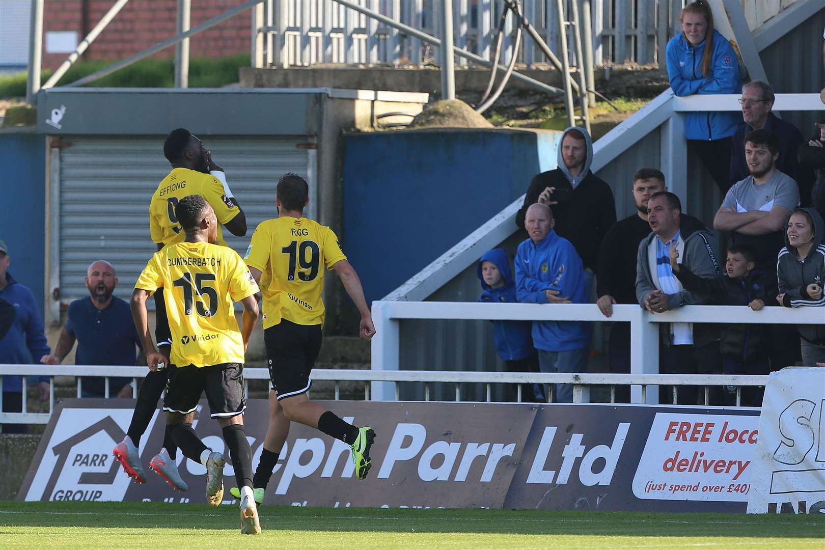 Dover's Inih Effiong celebrates after scoring from the penalty spot at Hartlepool in September 2019. Picture: Mark Fletcher