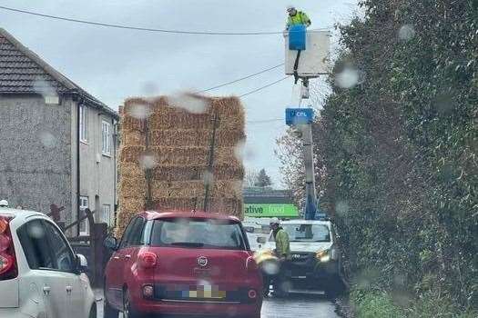 A farmer trying to pass an Open Reach van along Lynsted Lane. Picture: Julien Speed