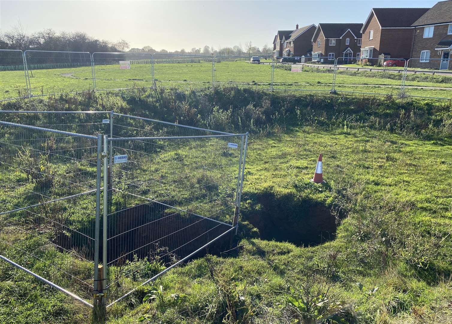 A sinkhole on the Lyewood Estate, Boughton Monchelsea, is just yards from homes