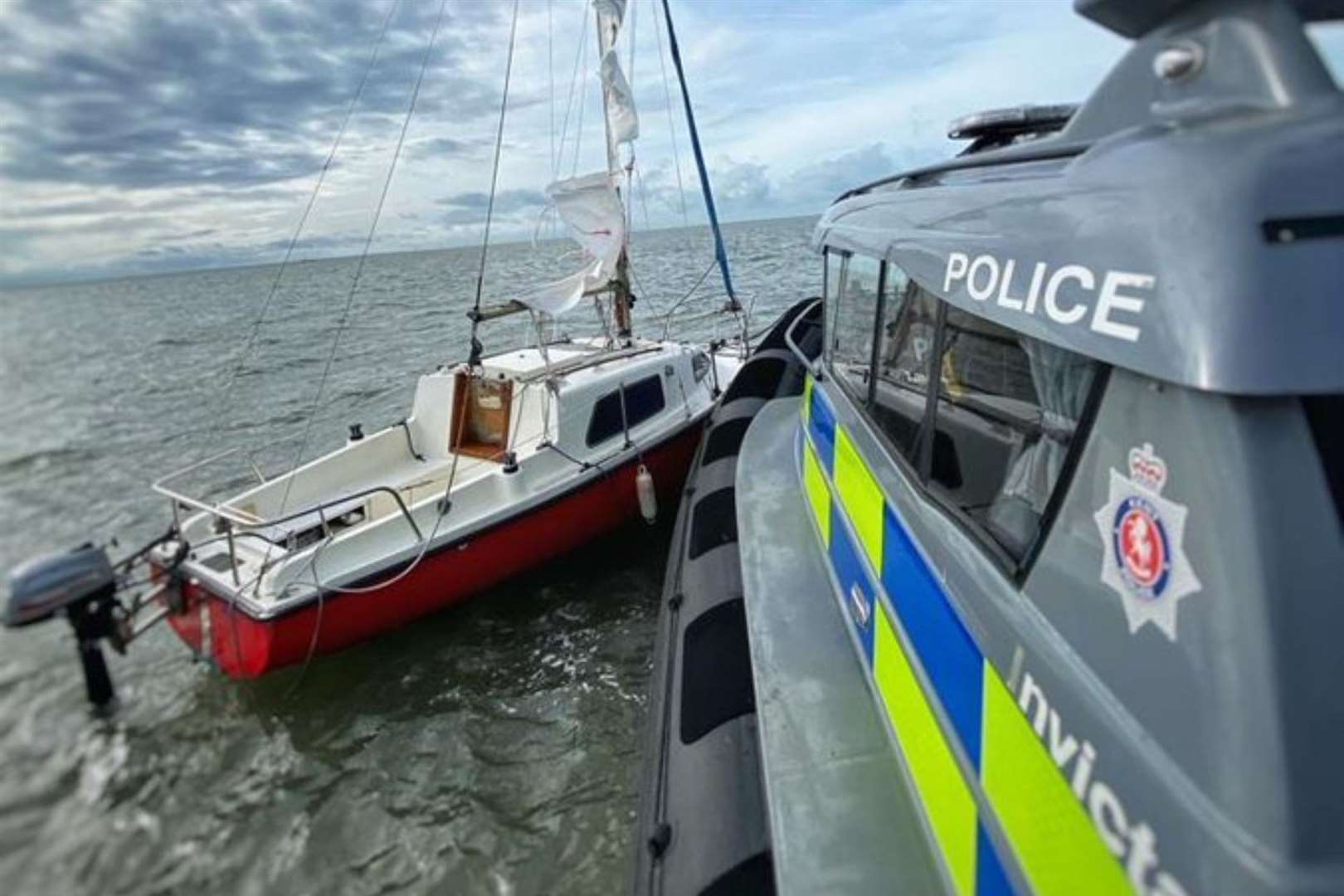 A stolen yacht has been recovered in the sea off the coast of Margate. Photo: Kent Police