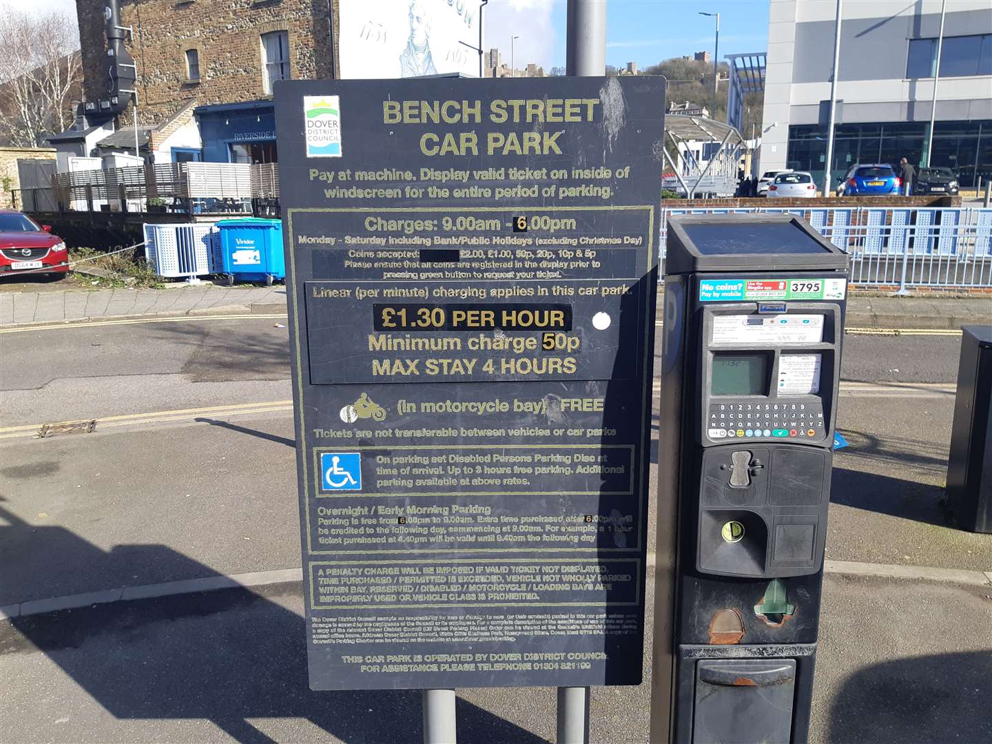 The present parking charges, as shown at the Bench Street spaces in Dover. Picture:Sam Lennon KMG