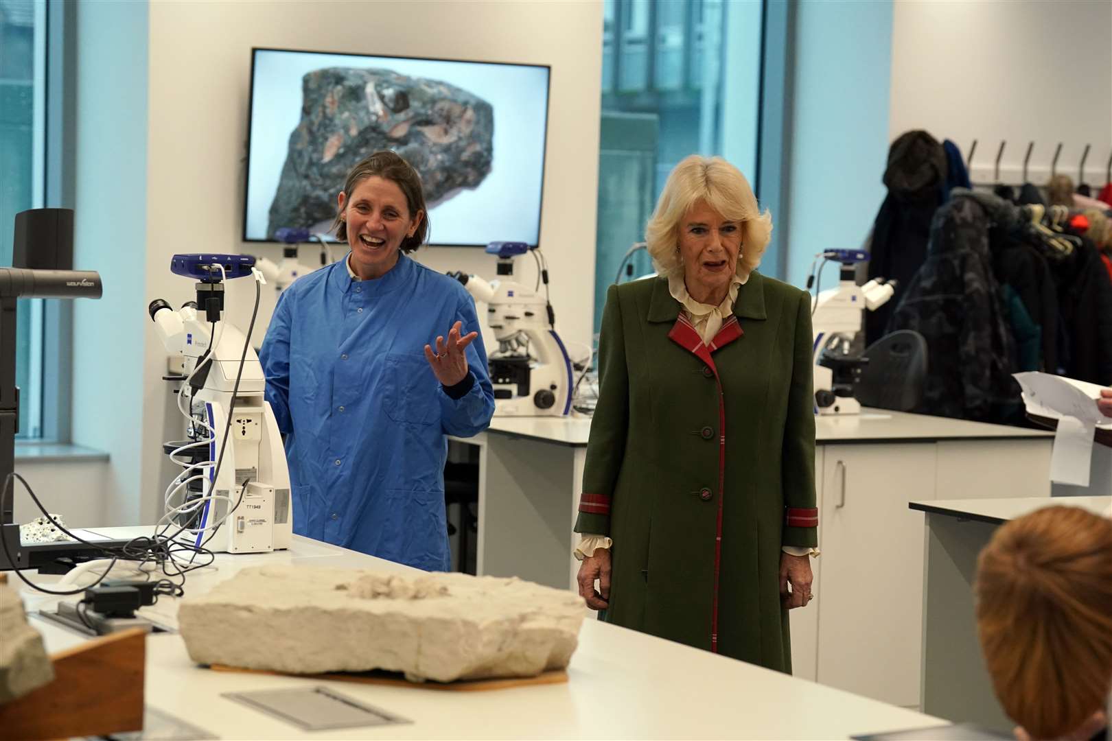 The Queen Consort met staff and students at the science teaching hub (Andrew Milligan/PA)