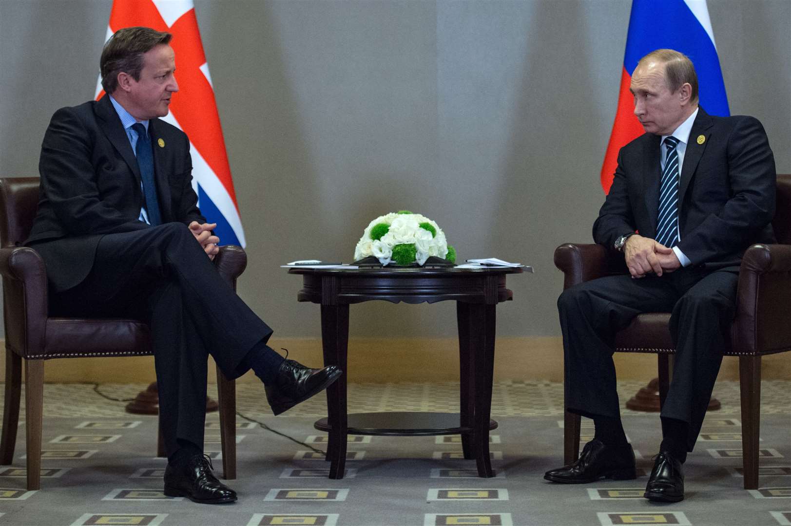 David Cameron holds a meeting with Russian President Vladimir Putin at the G20 Turkey Leaders Summit in Antalya, Turkey in 2015 (Stefan Rousseau/PA)