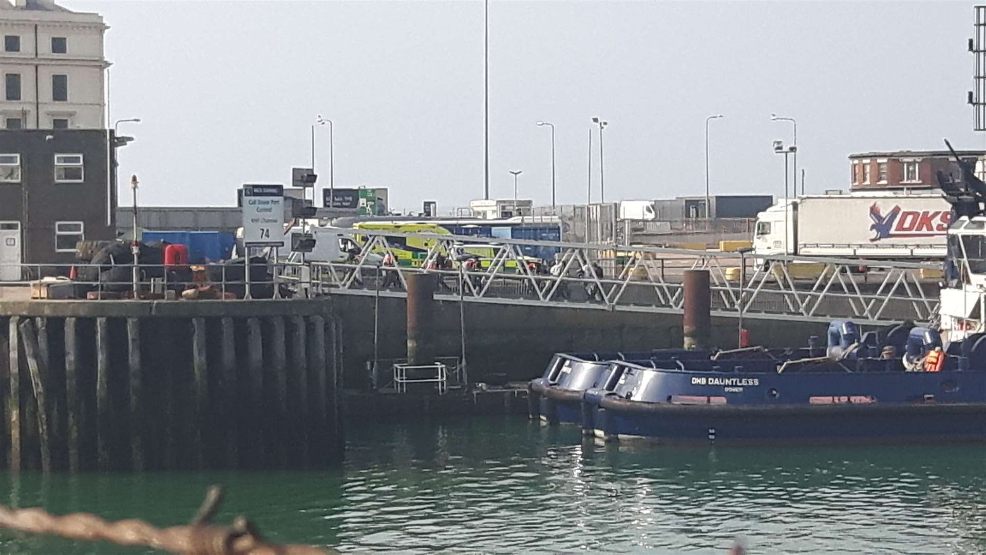 The group were spotted walking up the gangway and entering the welfare building