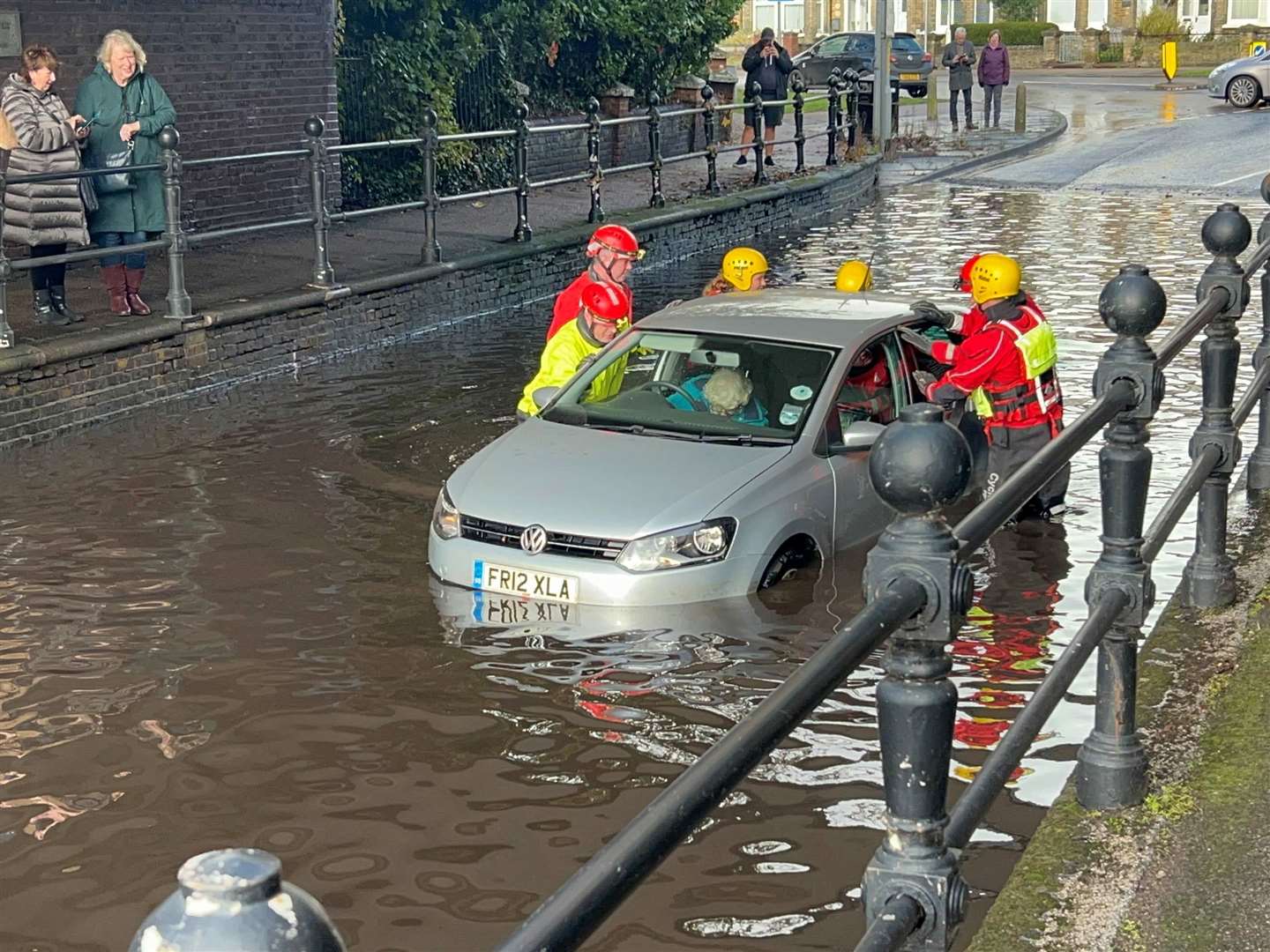 The car got stuck under the railway line bridge on the B2041 in Faversham. Picture: Nicolas Blaza