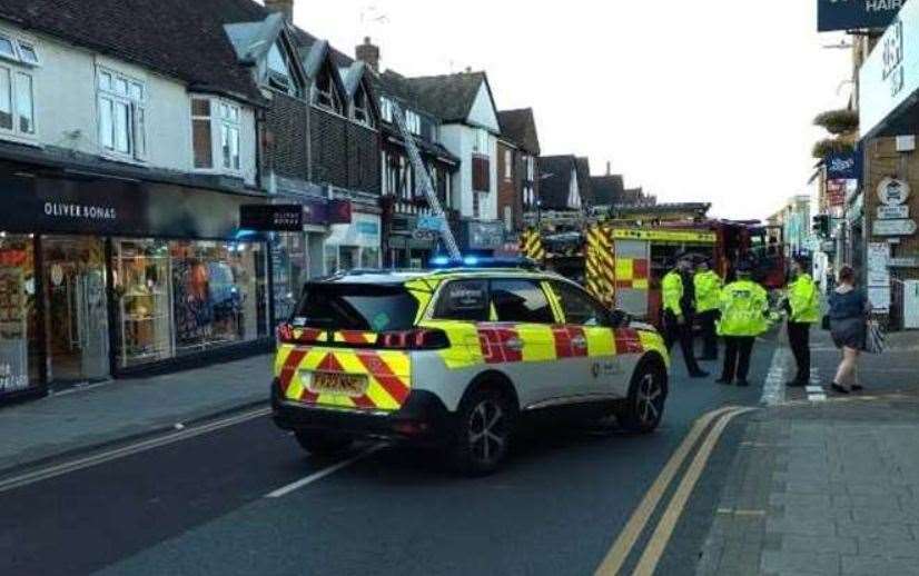 Fire crews attending the blaze at the Sevenoaks Children's Trust shop on Monday