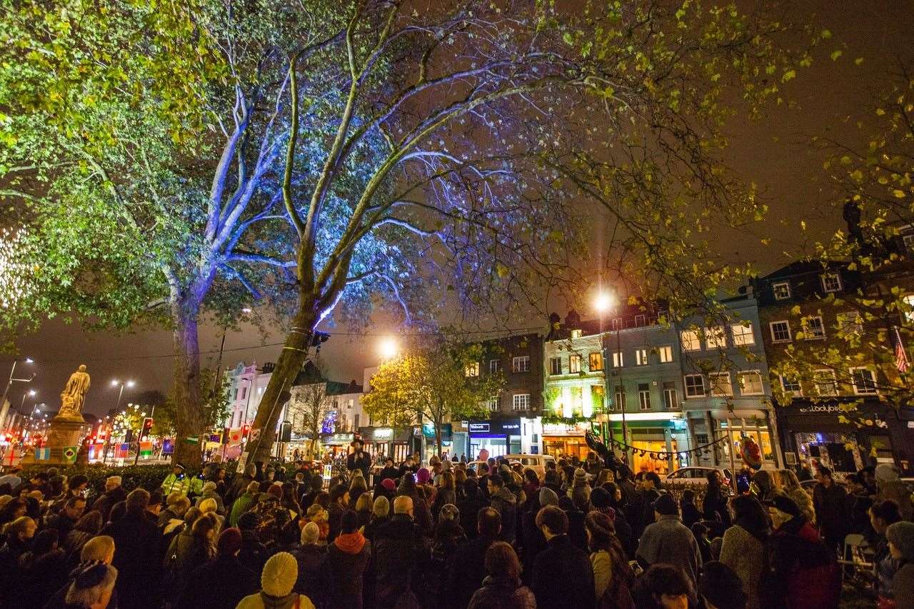 A previous Islington menorah lighting shows how many people usually attend the event (Chabad Islington)