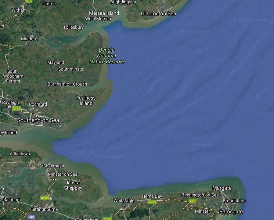 Tizard Bank, where Amy was seen parachuting from her plane, is located near the centre of this map. Picture: Google