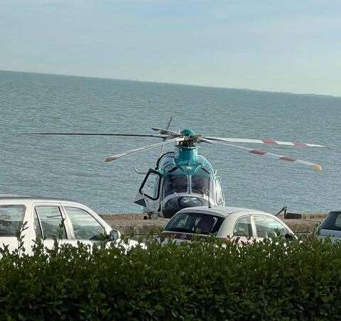 An air ambulance arrives in Sandgate Esplanade following a crash