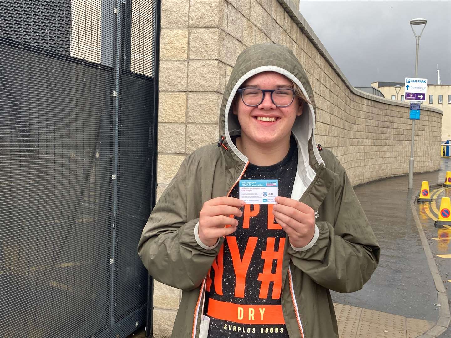 Elliot Aston, 16, from Newtownards, who got his first Pfizer jab at the SSE Arena in Belfast (Rebecca Black/PA)