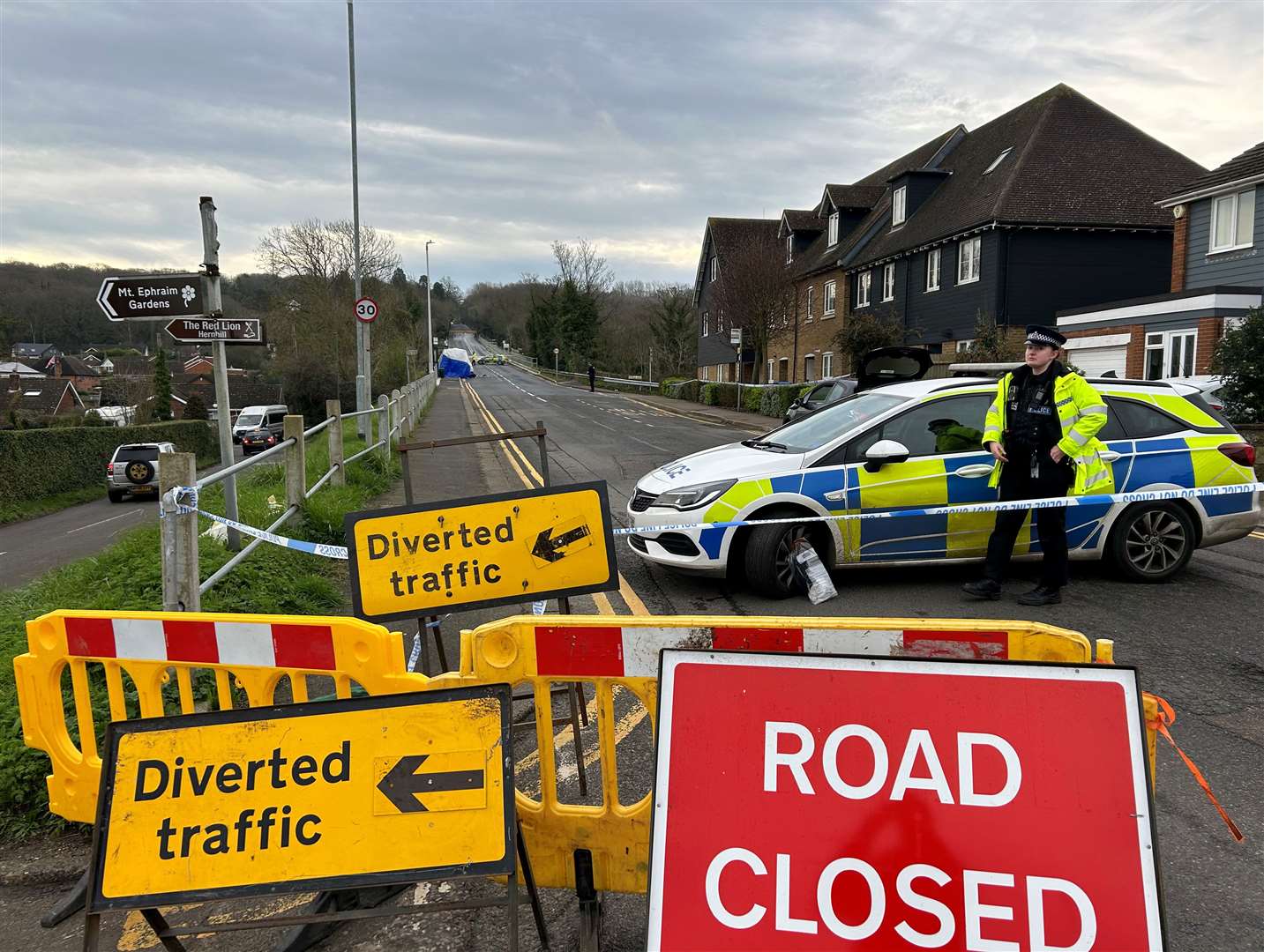 The scene in Boughton-under-Blean after Mr Pritchard was killed