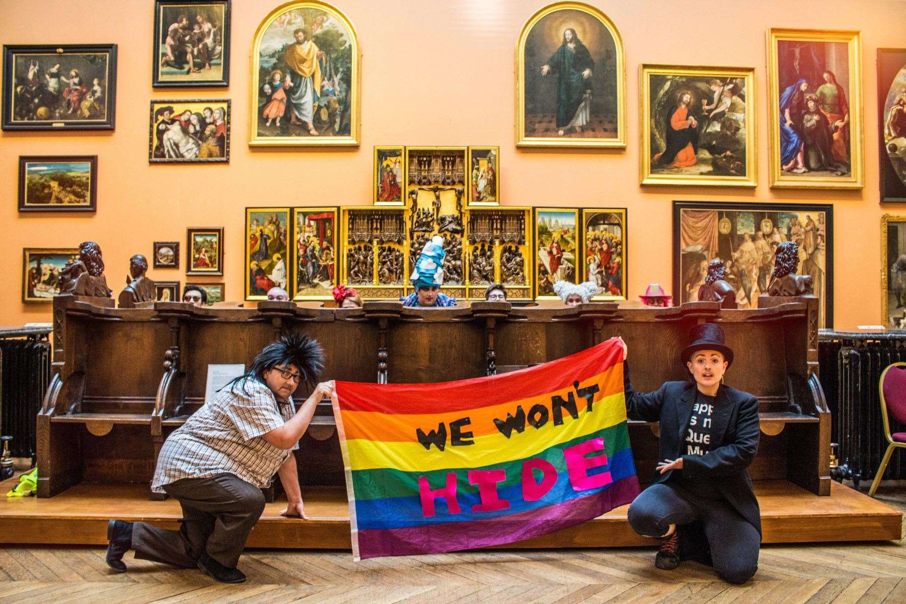 Members of the LGBT+ Northern Social Group (NSG) performing in Newcastle (Historic England/PA)