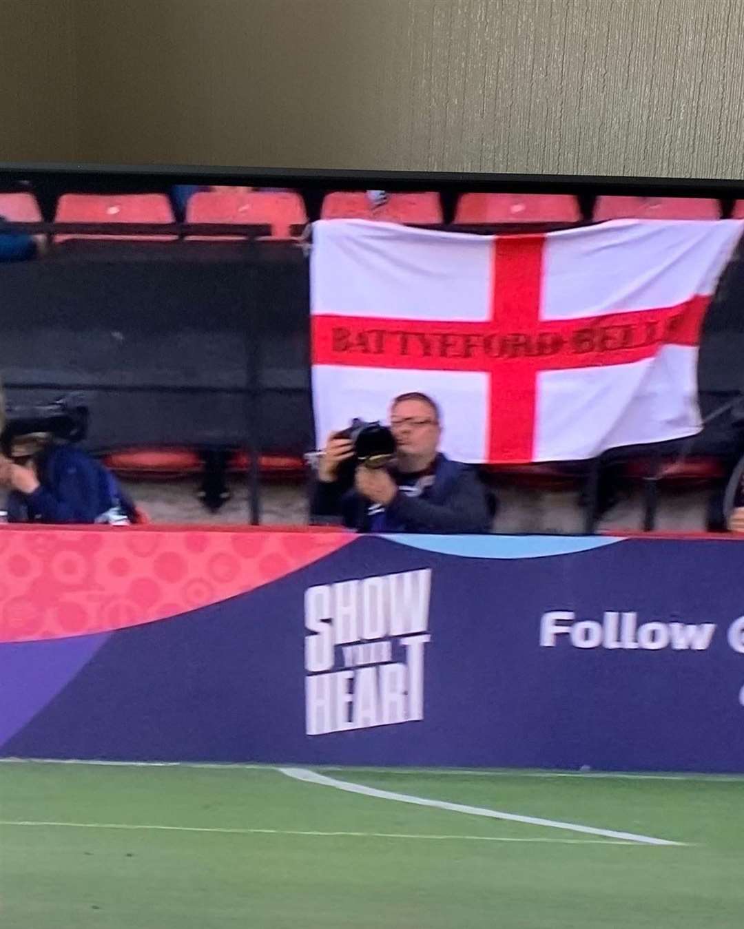 The Battyeford Belles flag appearing on TV (Kerry Laville/PA)