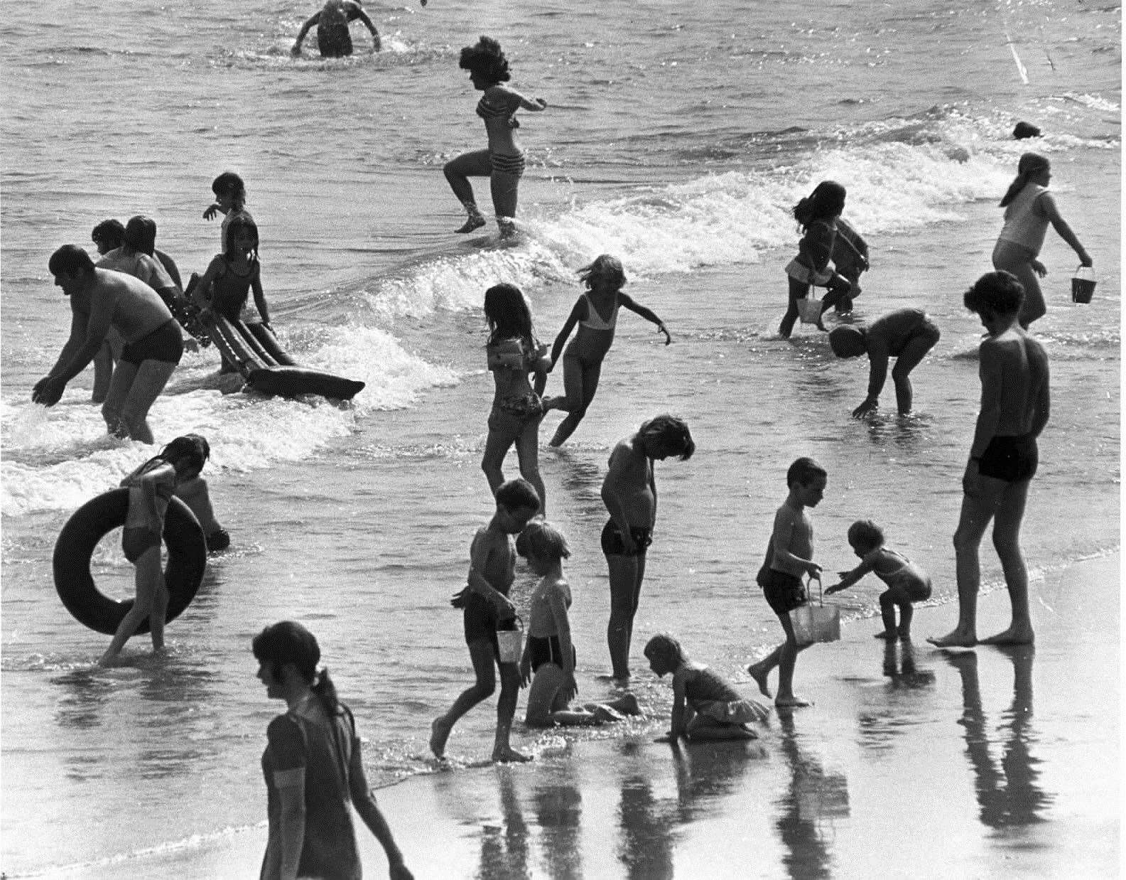 Sunseekers at the beach in Folkestone in 1974