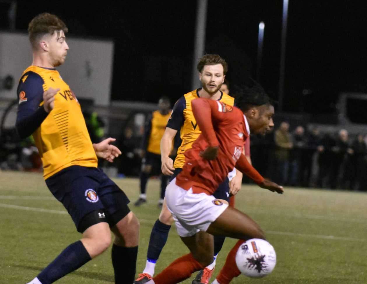 Ebbsfleet's Darren McQueen in action at Slough on Tuesday night. Picture: Ed Miller/EUFC