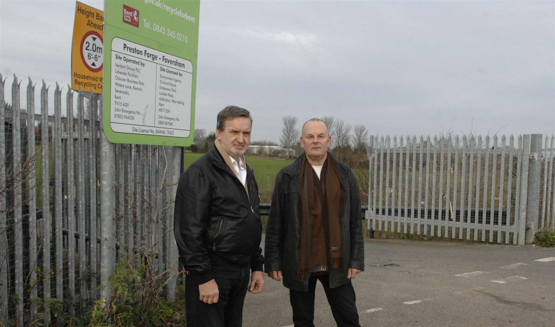 Mike Wheeler and Felix Krish outside the tip at Salters Lane, Faversham. Picture: Chris Davey. (4768816)