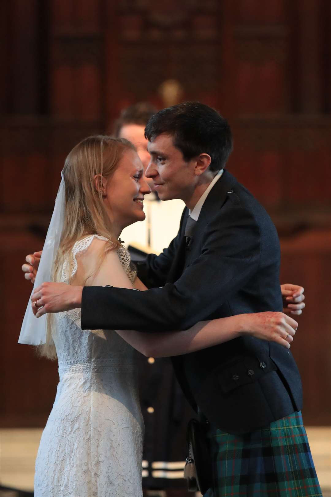 But the couple were allowed to embrace when the happy moment came (Danny Lawson/PA)