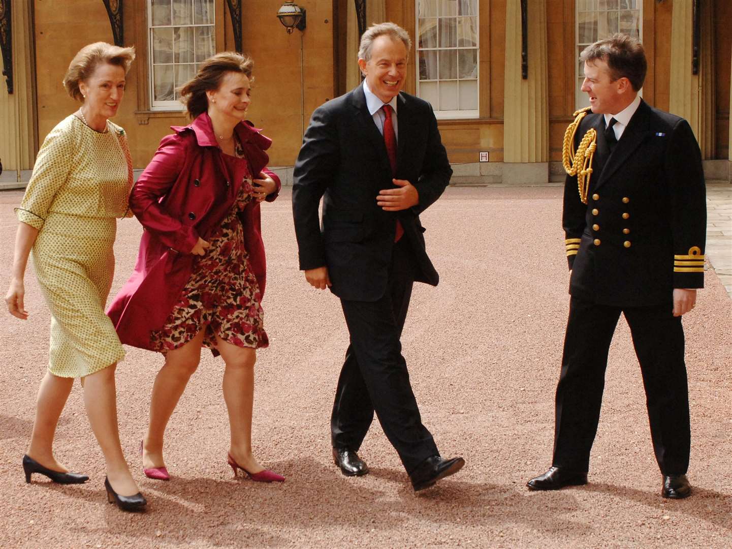 Then-PM Tony Blair, accompanied by wife Cherie, is greeted by the late Queen’s Lady in Waiting, Lady Susan Hussey, and equerry Heber Ackland as he arrives to tender his resignation in 2007 (Fiona Hanson/PA)