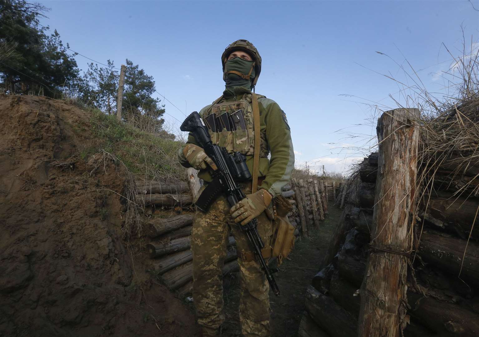 A Ukrainian soldier on the line of separation from pro-Russian rebels near Luhansk, Ukraine (Efrem Lukatsky/AP)