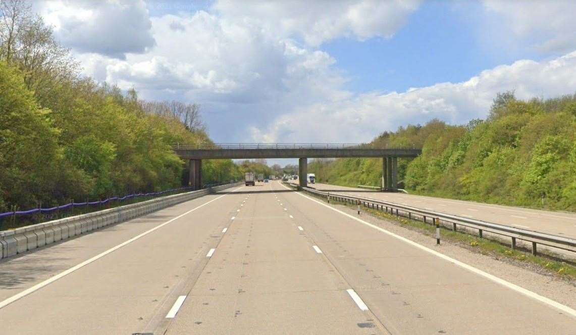 The M20 was shut between Junction 9 for Ashford and Junction 8 for Maidstone after a motorbike crash. Picture: Google