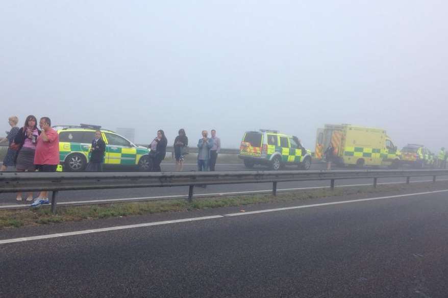 Several emergency vehicles on the bridge. Picture: Gary Jeal