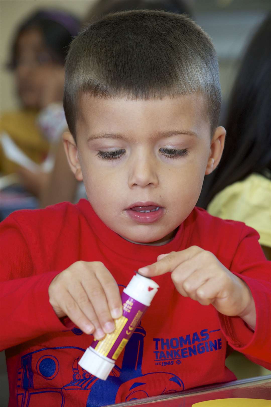 Benjamin May, three, at a puppet-making craft session at Hempstead Library