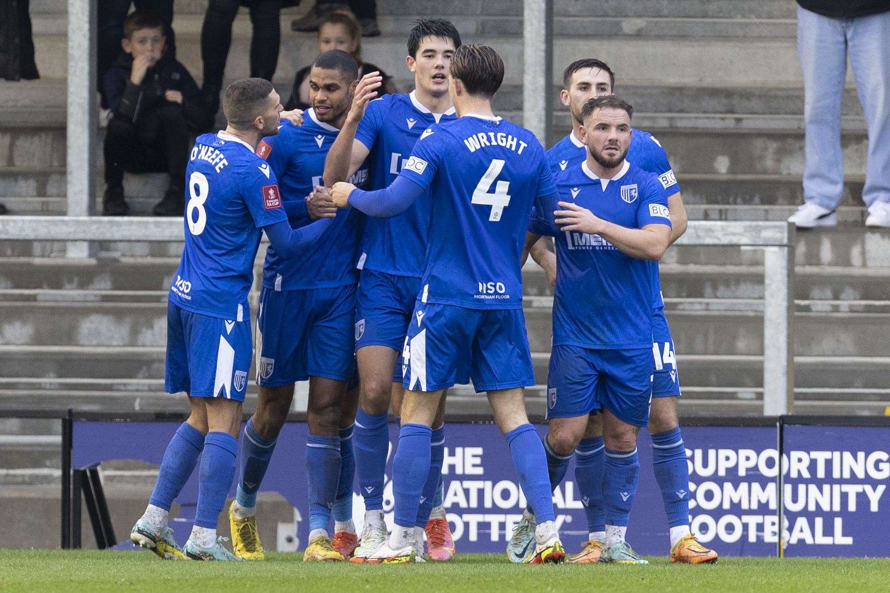 Gillingham celebrate going a goal up at the end of the first half Picture: KPI