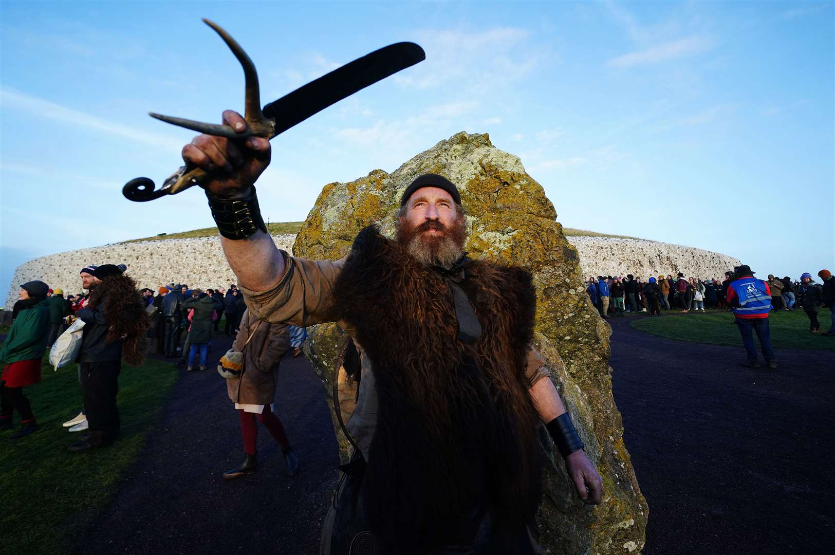 Tom King, also known as ‘An Gobha’, the Blacksmith of the Boyne Valley, at Newgrange (Brian Lawless/PA)