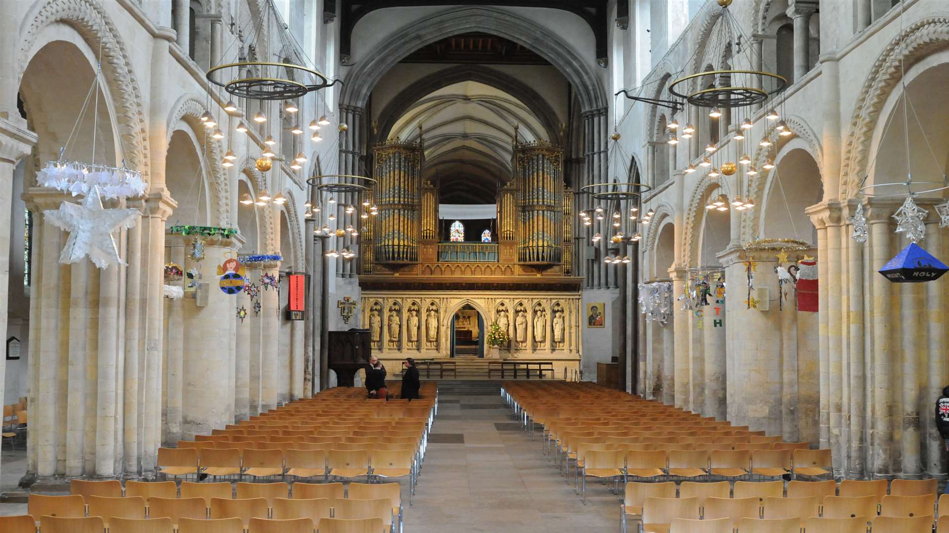 Christmas decorations at Rochester Cathedral.