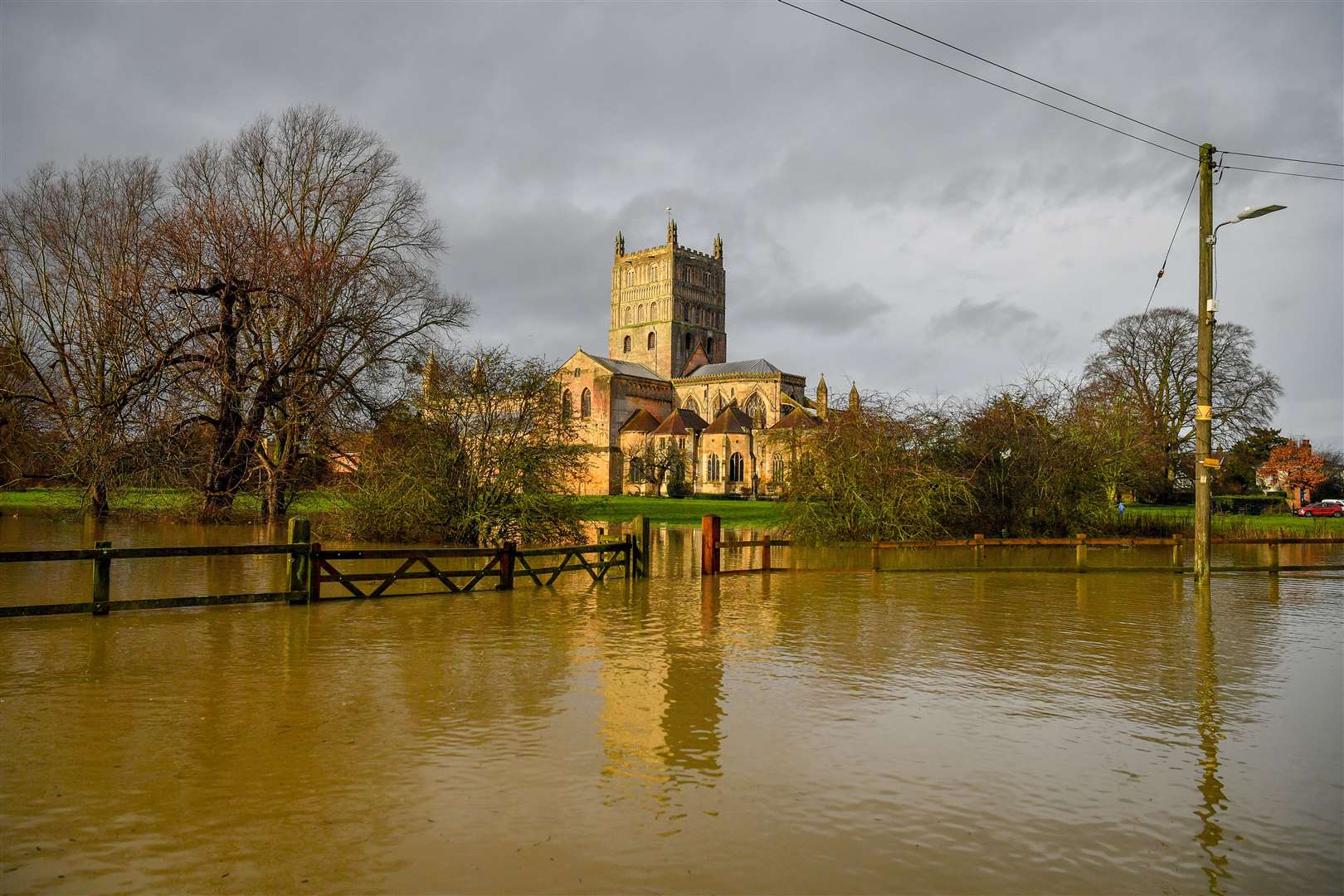 Flood watches are in place at Tewkesbury Abbey (Ben Birchall/PA)