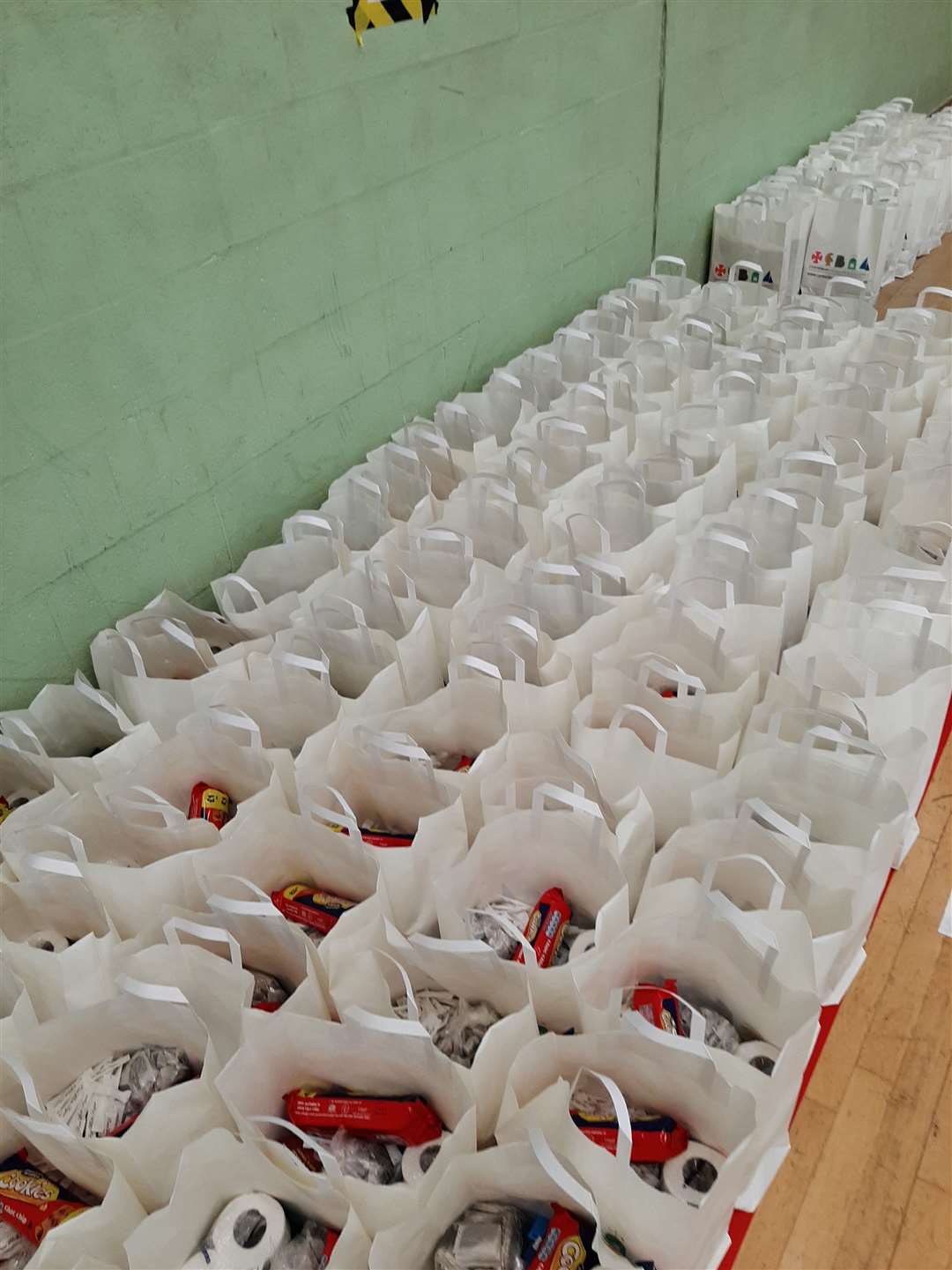 Food parcels ready to be distributed at the Canterbury coronavirus community hub