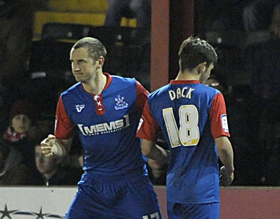 Bradley Dack played alongside come experienced players at Gillingham, to help him through, including Andy Frampton Picture: Barry Goodwin