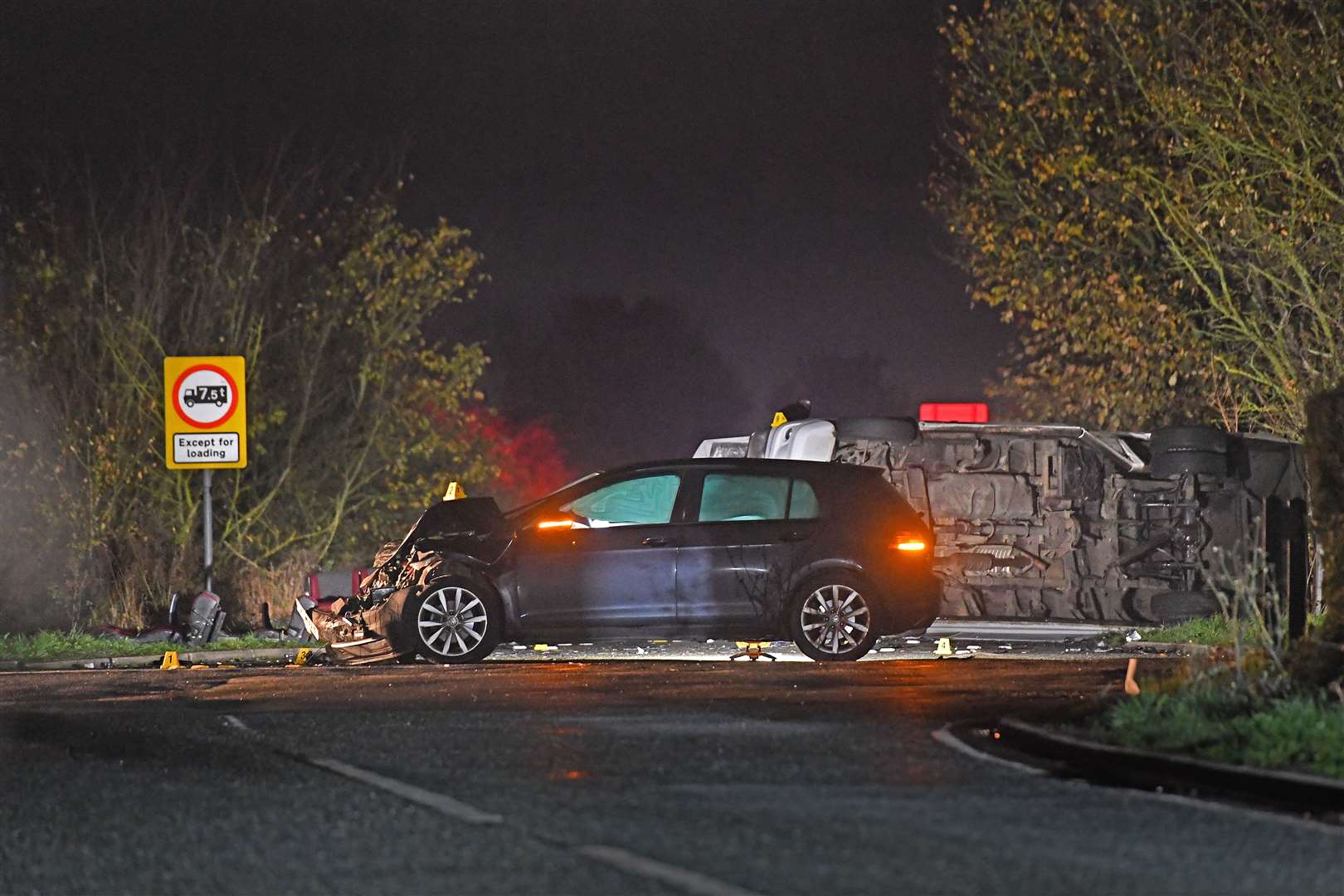 The scene near the village of Bluntisham in Cambridgeshire where the minibus collided with a car (Joe Giddens/ PA)