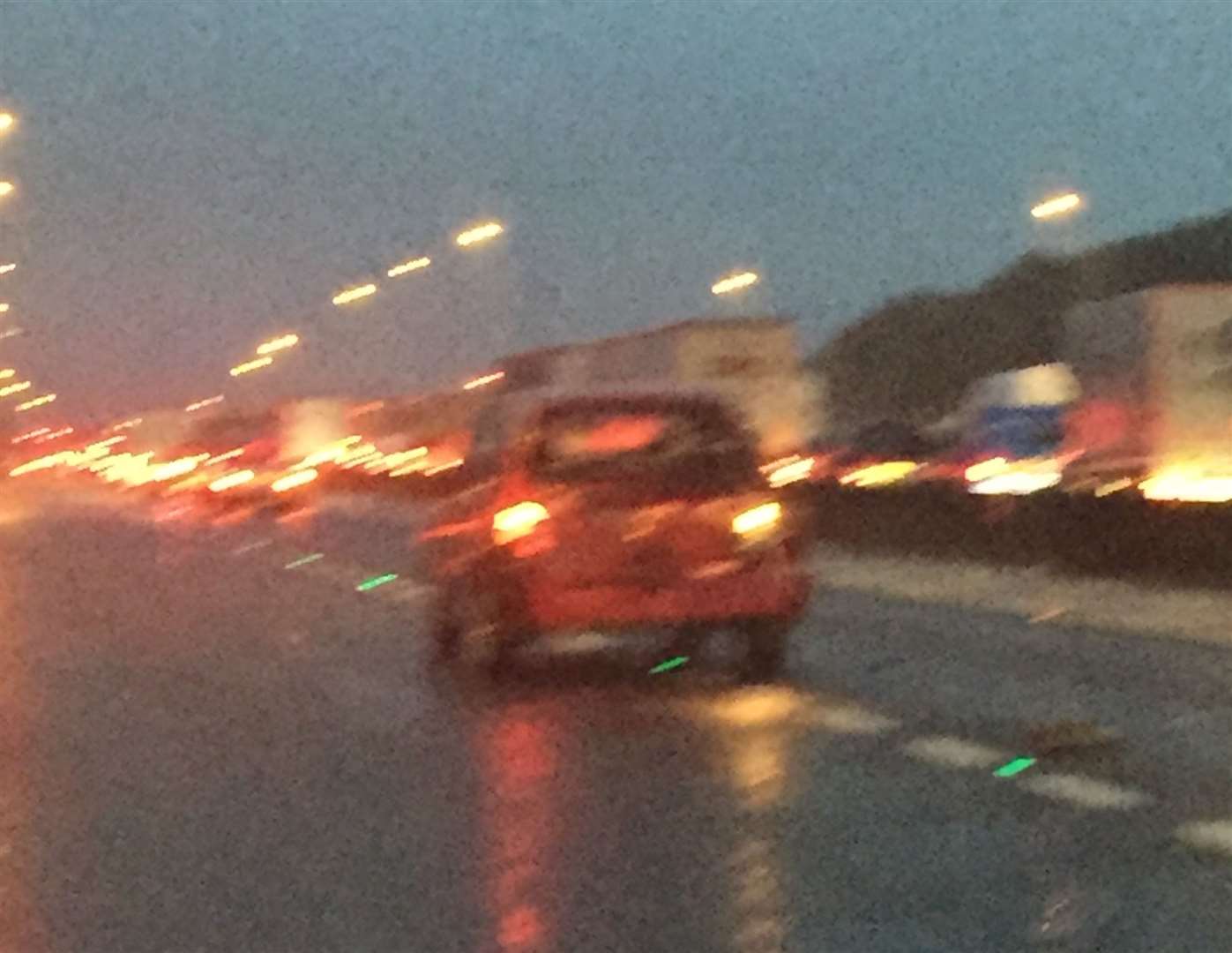 A car stranded in the middle of a slip road after a crash on the M20 near junction 6 for Maidstone at Blue Bell Hill. Picture: Alexander Jee