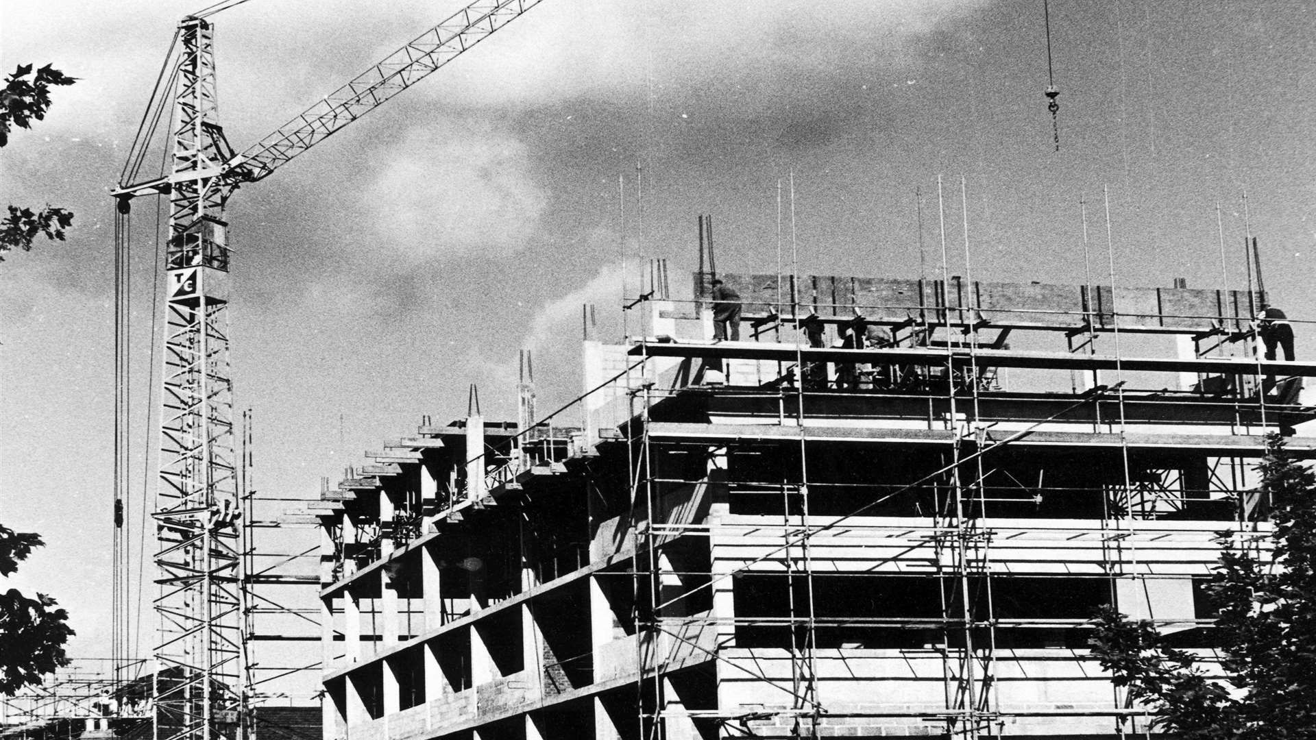 The police station under construction in the 1960s.