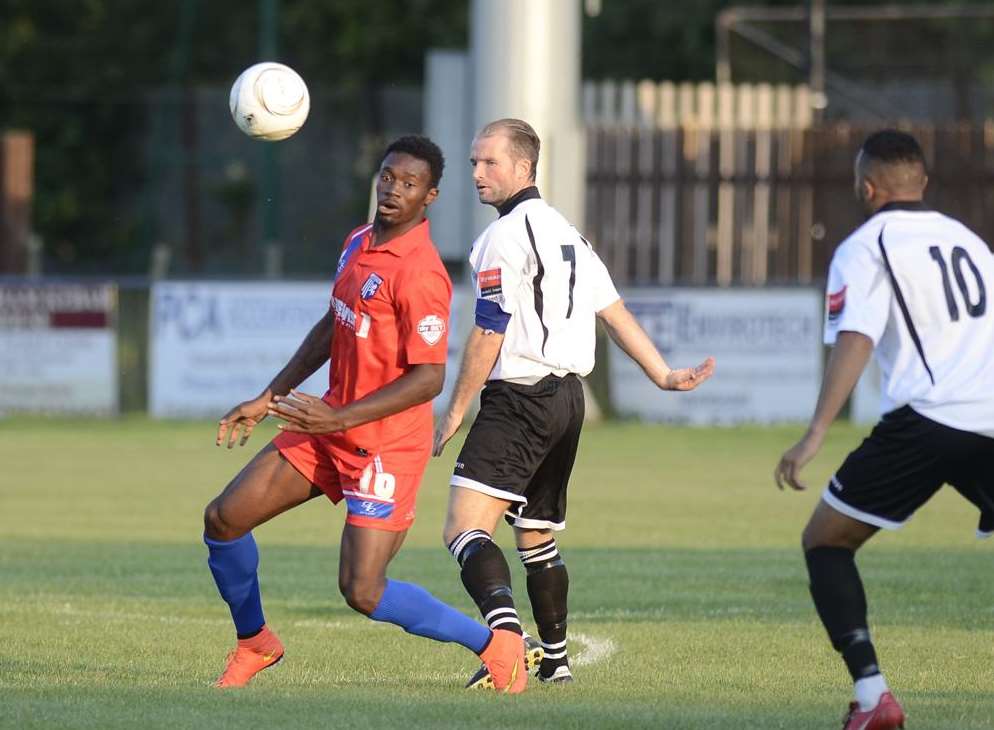 Amine Linganzi in pre-season action at Faversham Picture: Chris Davey